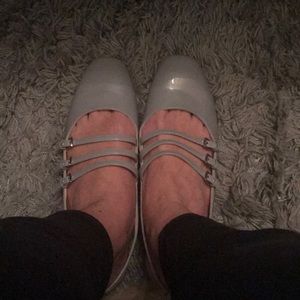 Light Gray Patent Slingback Low Heels